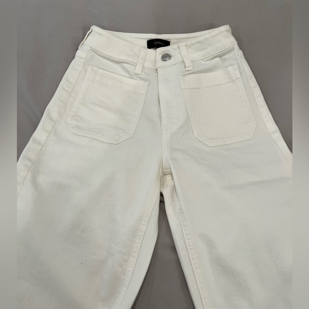like new quince bella stretch patch pocket wide leg jeans white sz 24 x 28 - Picture 2 of 15